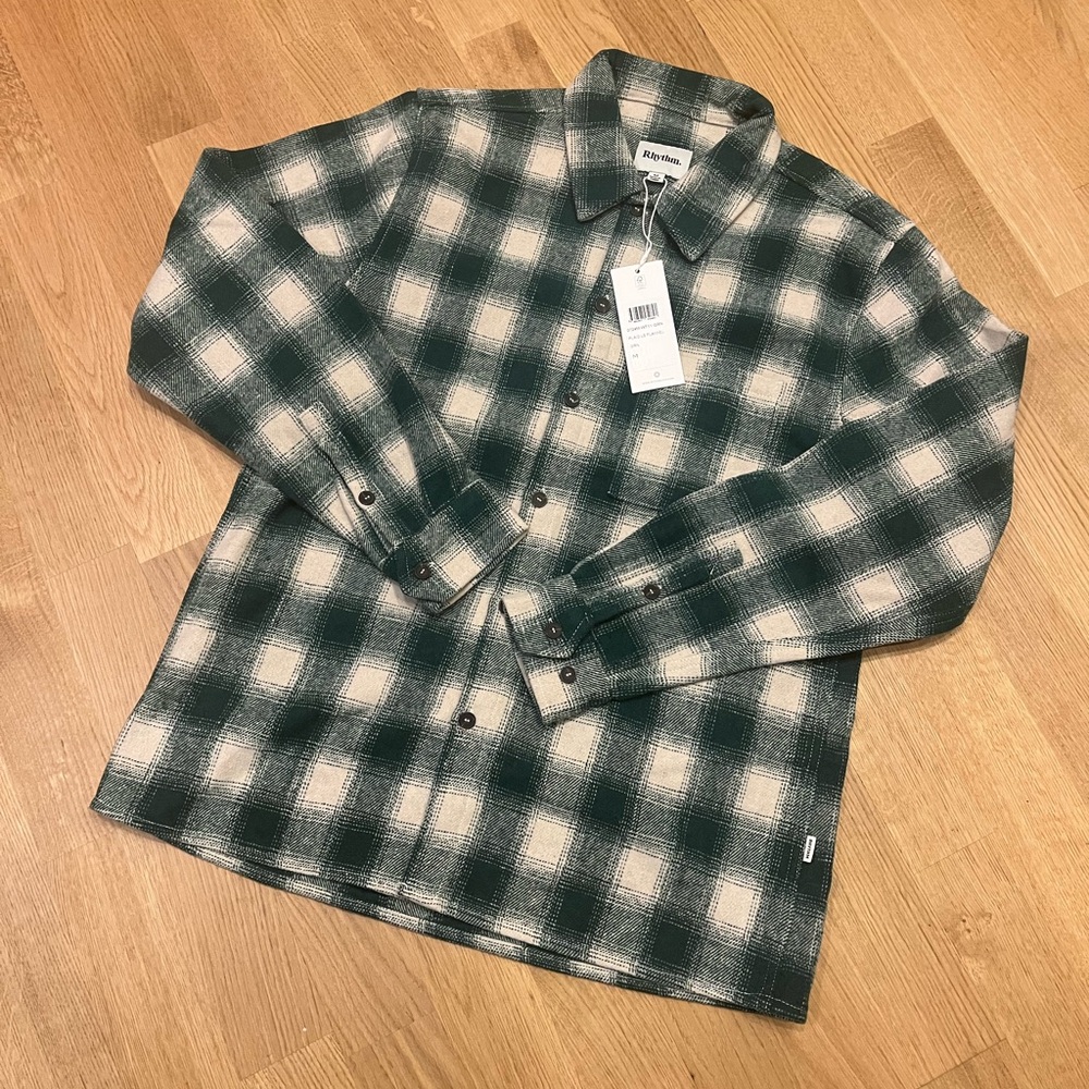 Rhythm Green & Cream Plaid Casual Button-Down Shirt